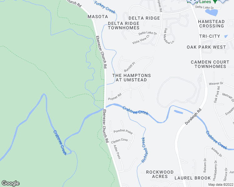 map of restaurants, bars, coffee shops, grocery stores, and more near 5100 Gansett Lane in Raleigh