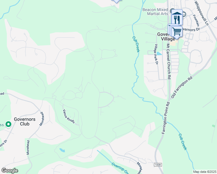 map of restaurants, bars, coffee shops, grocery stores, and more near 72105 Moseley in Chapel Hill
