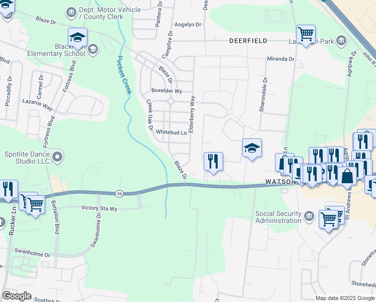 map of restaurants, bars, coffee shops, grocery stores, and more near 3360 Buckthorne Way in Murfreesboro