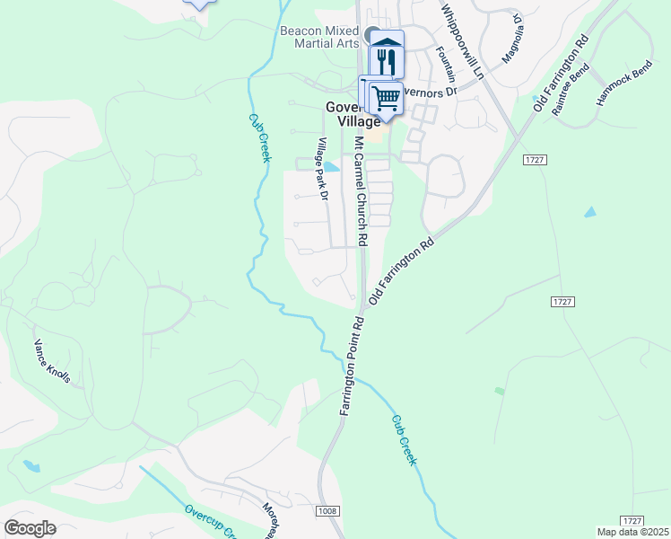 map of restaurants, bars, coffee shops, grocery stores, and more near 30158 Pharr in Chapel Hill