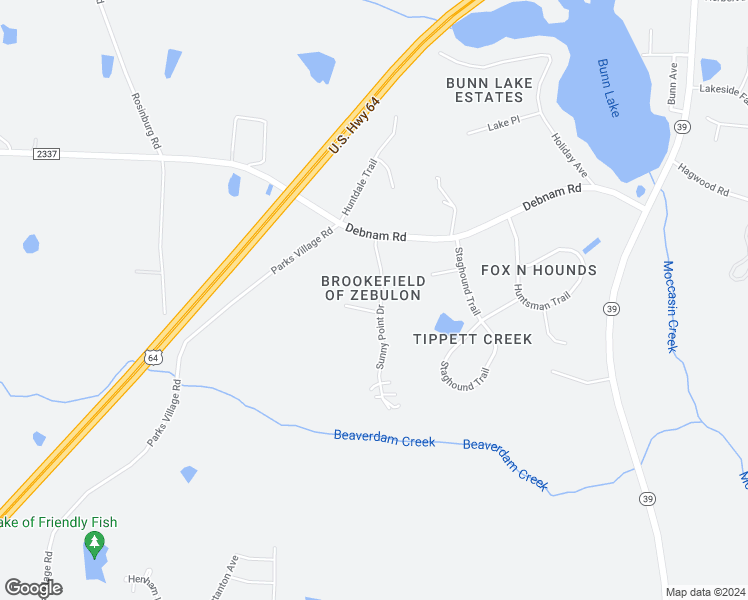map of restaurants, bars, coffee shops, grocery stores, and more near 10624 Sunny Point Drive in Zebulon