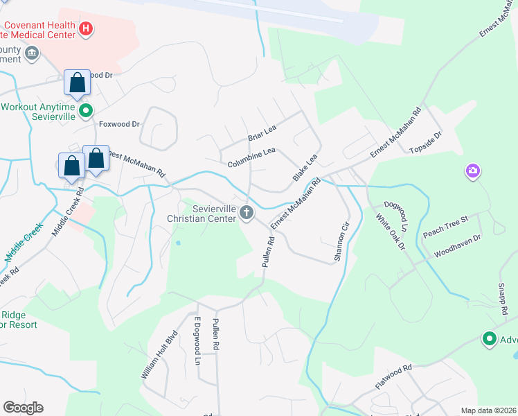 map of restaurants, bars, coffee shops, grocery stores, and more near 989 Belle Meadows Boulevard in Sevierville