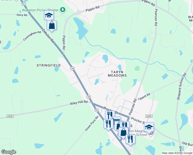 map of restaurants, bars, coffee shops, grocery stores, and more near 633 Birchhead Drive in Zebulon