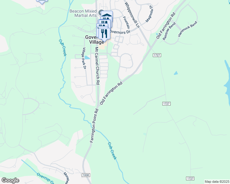 map of restaurants, bars, coffee shops, grocery stores, and more near 188 Old Farrington Point Road in Chapel Hill