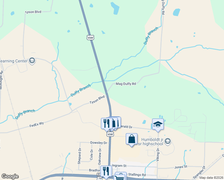 map of restaurants, bars, coffee shops, grocery stores, and more near 2836 North Central Avenue in Humboldt