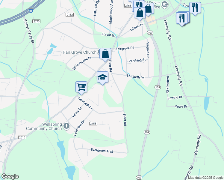 map of restaurants, bars, coffee shops, grocery stores, and more near 123 Camino Drive in Thomasville
