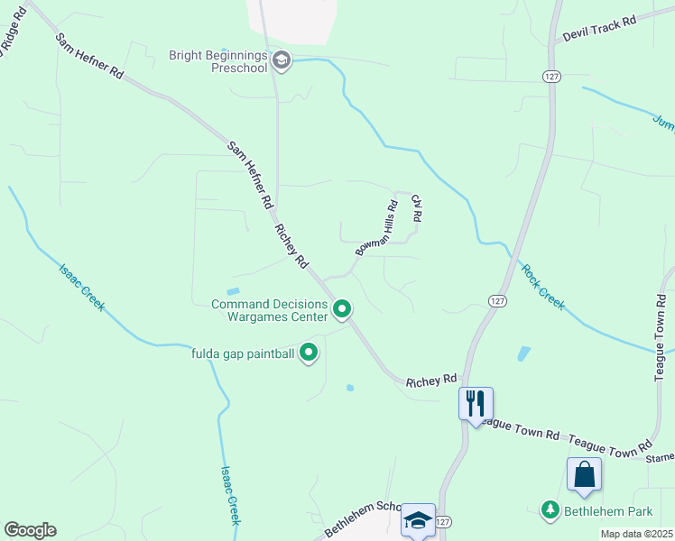map of restaurants, bars, coffee shops, grocery stores, and more near 51 Arbor Springs Drive in Taylorsville