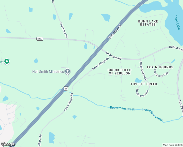 map of restaurants, bars, coffee shops, grocery stores, and more near 1408 Parks Village Road in Zebulon