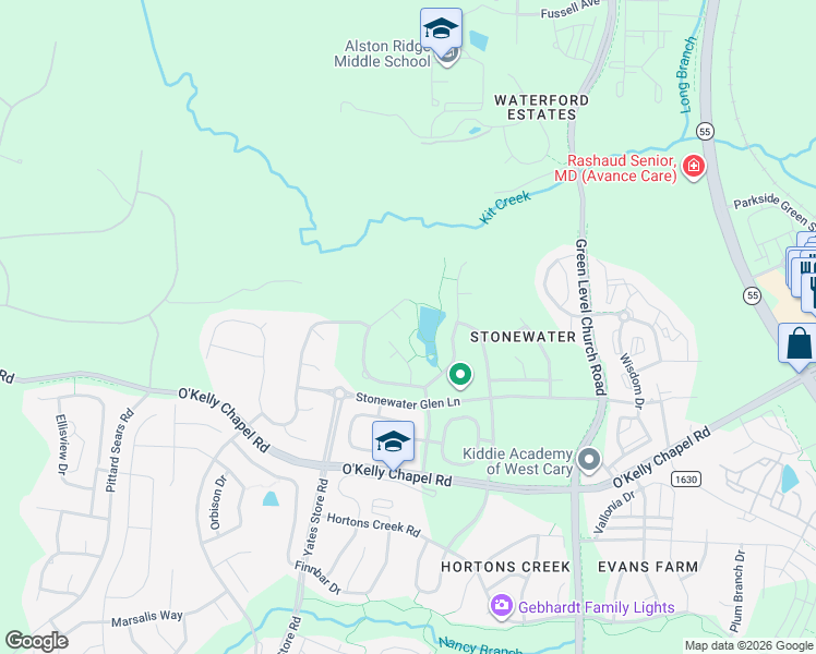 map of restaurants, bars, coffee shops, grocery stores, and more near 224 Clear River Place in Cary