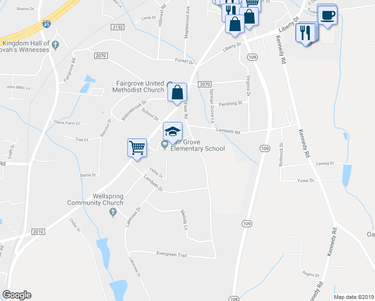 map of restaurants, bars, coffee shops, grocery stores, and more near 123 Camino Drive in Thomasville