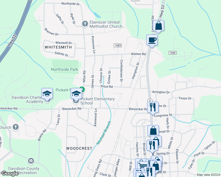 map of restaurants, bars, coffee shops, grocery stores, and more near 409 Price Road in Lexington