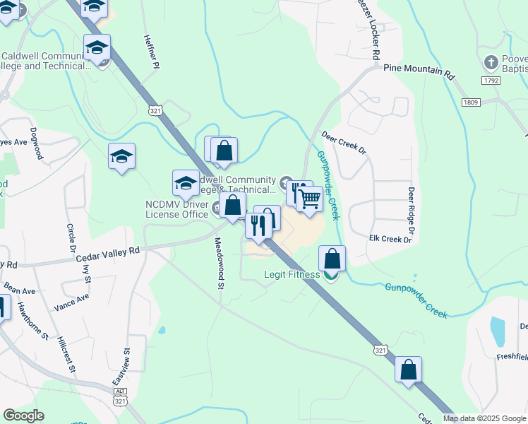map of restaurants, bars, coffee shops, grocery stores, and more near 3040 Hickory Boulevard in Hudson