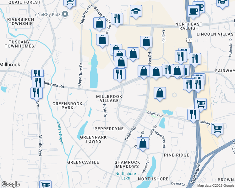 map of restaurants, bars, coffee shops, grocery stores, and more near 2623 Brafferton Court in Raleigh