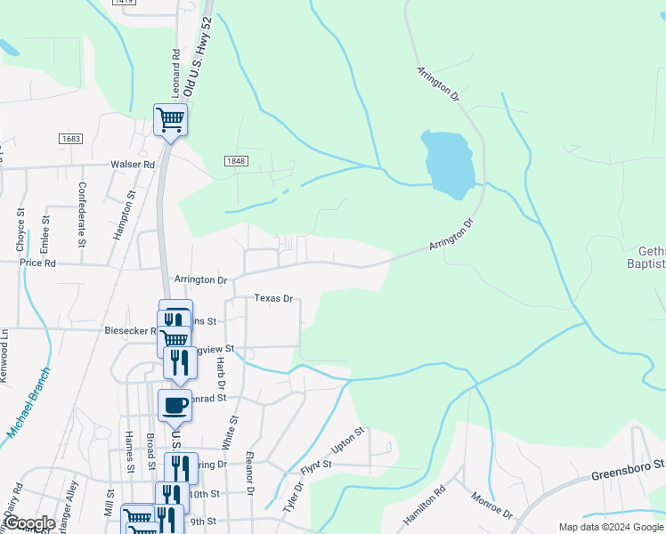 map of restaurants, bars, coffee shops, grocery stores, and more near 678 Arrington Drive in Lexington