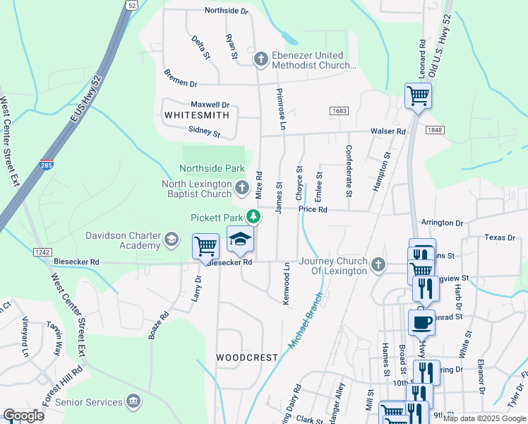 map of restaurants, bars, coffee shops, grocery stores, and more near 1120 Mize Road in Lexington