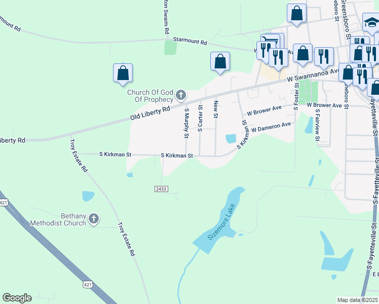 map of restaurants, bars, coffee shops, grocery stores, and more near 810 South Kirkman Street in Liberty