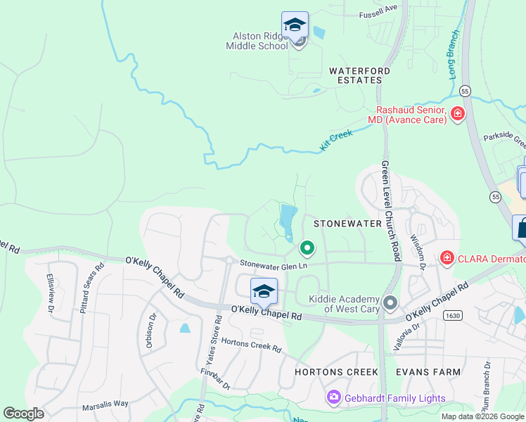 map of restaurants, bars, coffee shops, grocery stores, and more near 241 Clear River Place in Cary