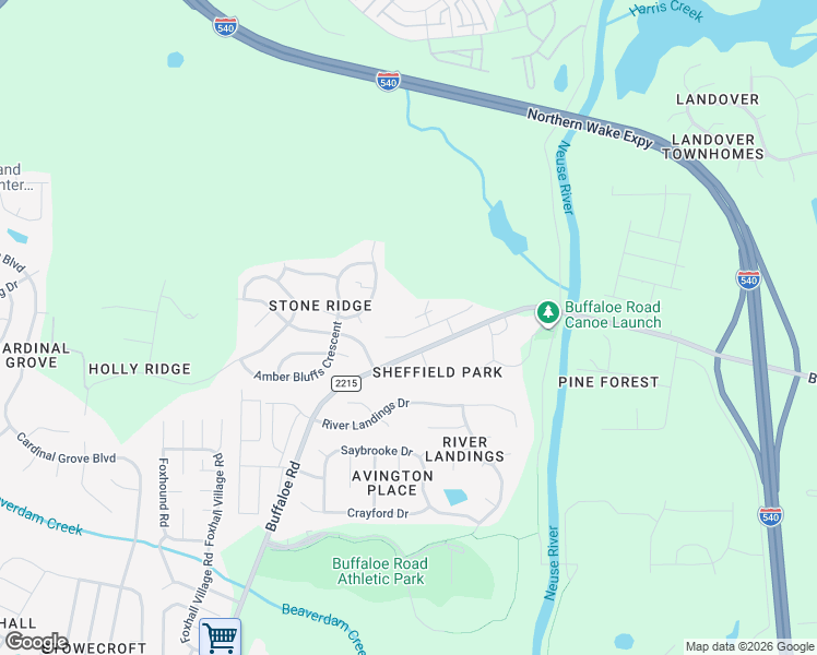 map of restaurants, bars, coffee shops, grocery stores, and more near 6412 Buffaloe Road in Raleigh