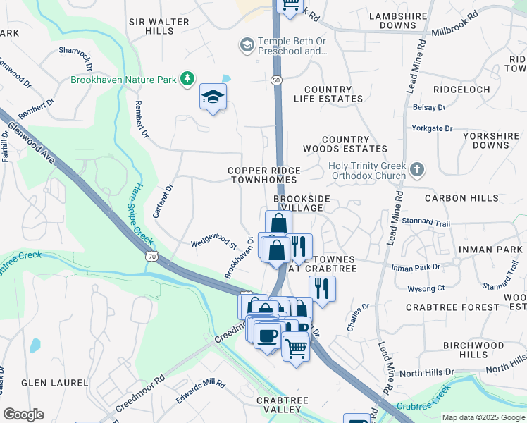 map of restaurants, bars, coffee shops, grocery stores, and more near 4611 Zaldivar Way in Raleigh
