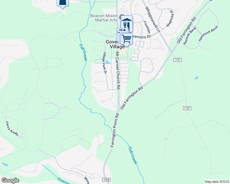 map of restaurants, bars, coffee shops, grocery stores, and more near 30155 Pharr in Chapel Hill