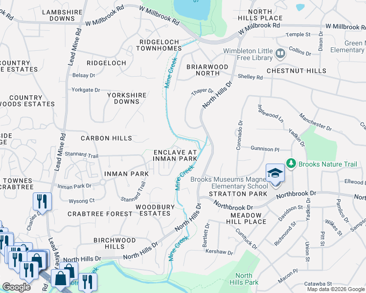 map of restaurants, bars, coffee shops, grocery stores, and more near 1600 Frenchwood Drive in Raleigh