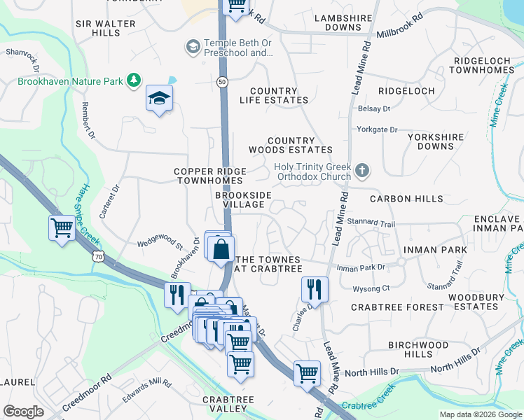 map of restaurants, bars, coffee shops, grocery stores, and more near 4935 Summit Arbor Drive in Raleigh