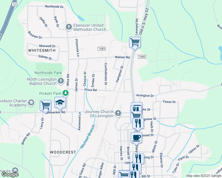 map of restaurants, bars, coffee shops, grocery stores, and more near 1500 Hampton Street in Lexington