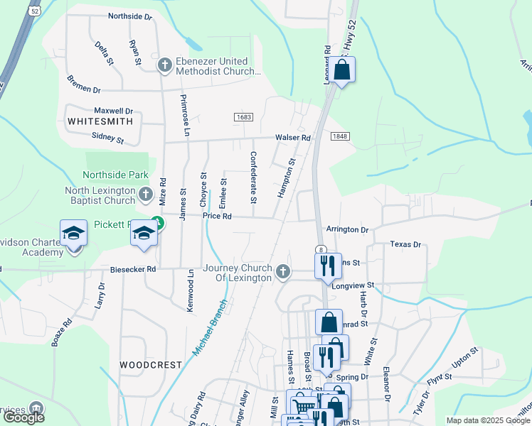 map of restaurants, bars, coffee shops, grocery stores, and more near 1500 Hampton Street in Lexington