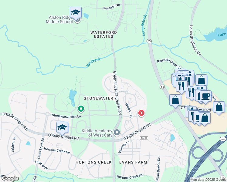 map of restaurants, bars, coffee shops, grocery stores, and more near 408 Panorama View Loop in Cary