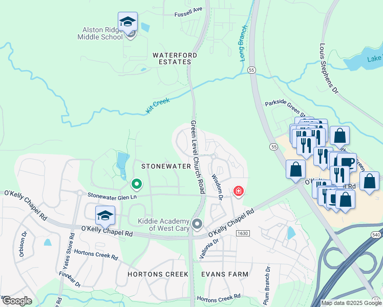 map of restaurants, bars, coffee shops, grocery stores, and more near 408 Panorama View Loop in Cary