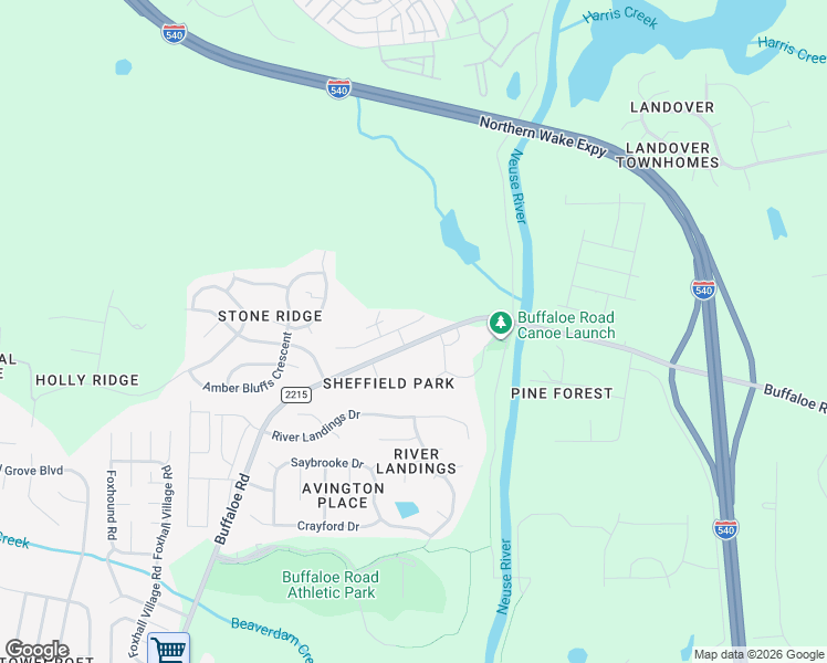 map of restaurants, bars, coffee shops, grocery stores, and more near 6501-6599 Buffaloe Road in Raleigh
