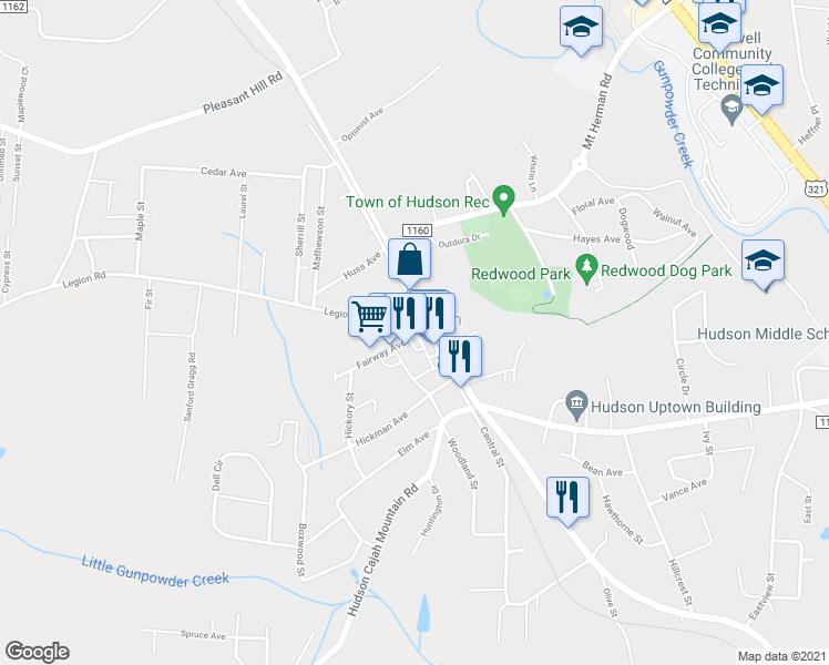 map of restaurants, bars, coffee shops, grocery stores, and more near 101 Fairway Avenue in Hudson