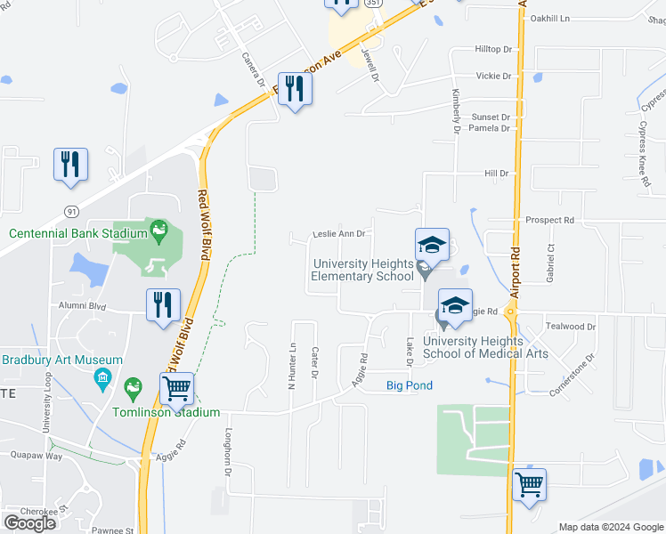 map of restaurants, bars, coffee shops, grocery stores, and more near 313 Marzee Ann Drive in Jonesboro