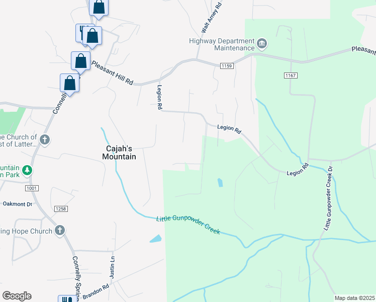 map of restaurants, bars, coffee shops, grocery stores, and more near 3382 Normandy Park Road in Lenoir