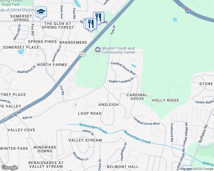 map of restaurants, bars, coffee shops, grocery stores, and more near 5304 Graymar Court in Raleigh