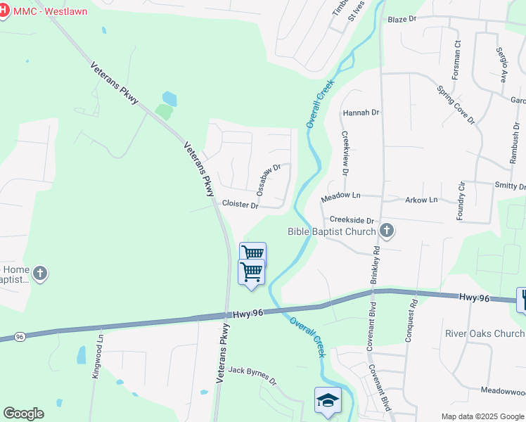 map of restaurants, bars, coffee shops, grocery stores, and more near 5337 Cloister Drive in Murfreesboro