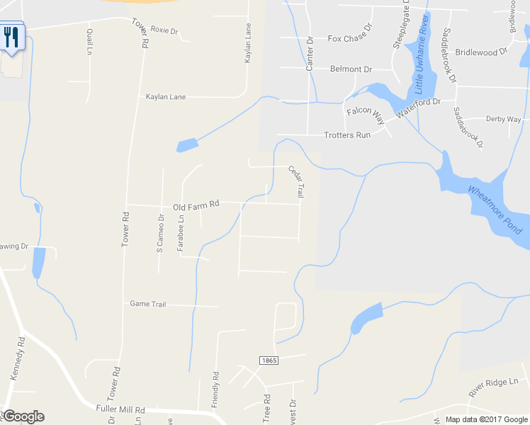 map of restaurants, bars, coffee shops, grocery stores, and more near 7465 Old Farm Road in Thomasville