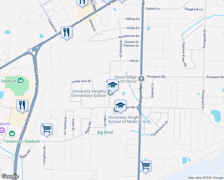 map of restaurants, bars, coffee shops, grocery stores, and more near 3801 Victoria Lane in Jonesboro