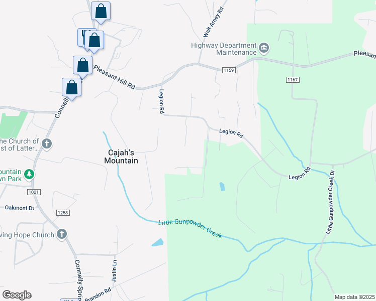 map of restaurants, bars, coffee shops, grocery stores, and more near 3382 Normandy Park Road in Lenoir