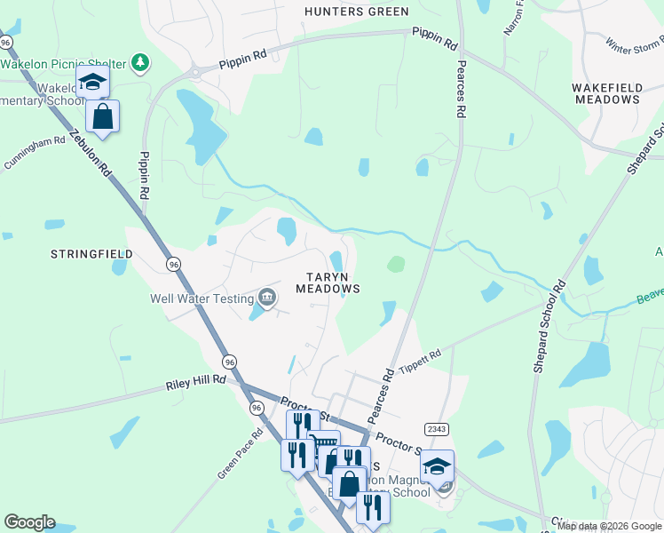 map of restaurants, bars, coffee shops, grocery stores, and more near 6014 Watsonia Drive in Zebulon