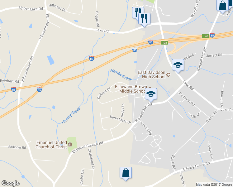 map of restaurants, bars, coffee shops, grocery stores, and more near 170 Kimberly Court in Thomasville