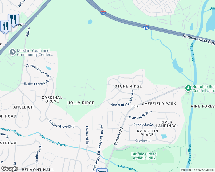 map of restaurants, bars, coffee shops, grocery stores, and more near 5154 Stone Station Drive in Raleigh