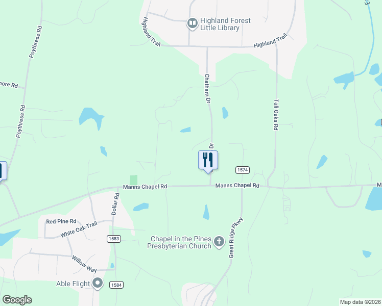 map of restaurants, bars, coffee shops, grocery stores, and more near 103 Jonan Court in Chapel Hill