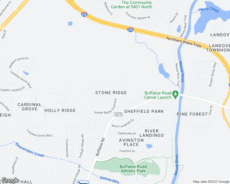 map of restaurants, bars, coffee shops, grocery stores, and more near 6413 Amber Bluffs Crescent in Raleigh