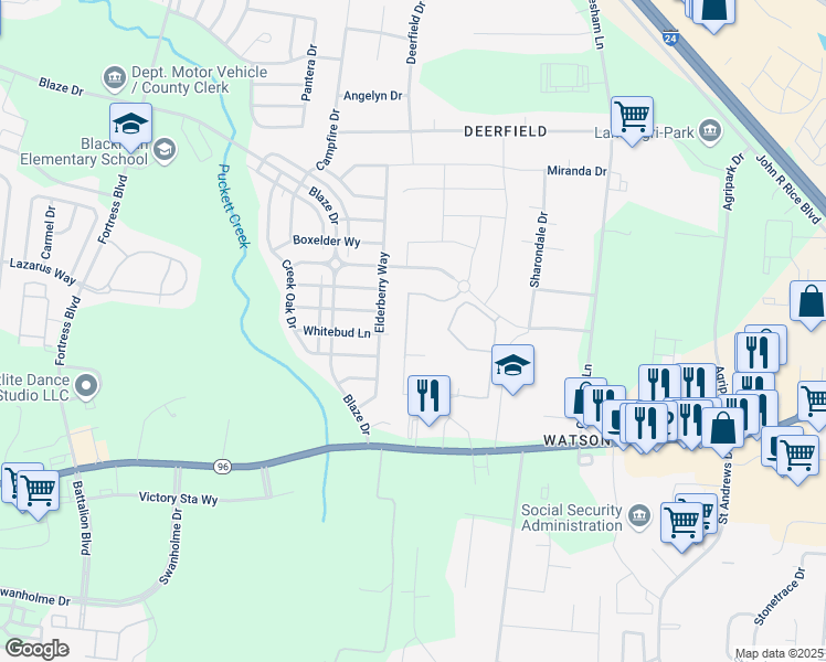 map of restaurants, bars, coffee shops, grocery stores, and more near 320 Rockcastle Drive in Murfreesboro