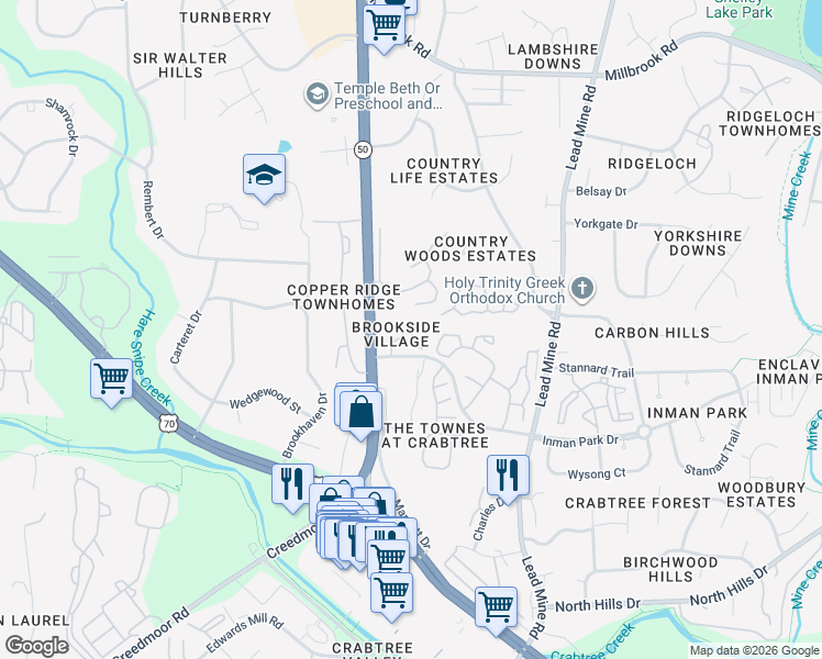map of restaurants, bars, coffee shops, grocery stores, and more near 4935 Summit Arbor Drive in Raleigh