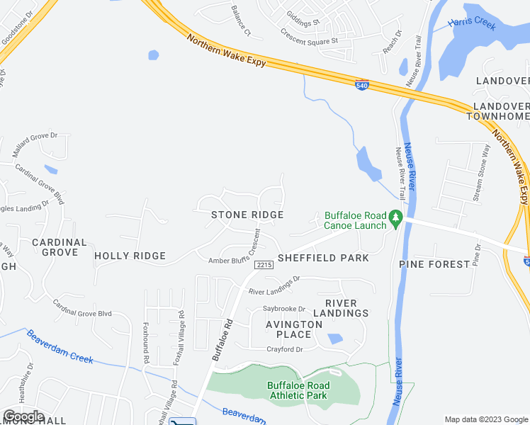 map of restaurants, bars, coffee shops, grocery stores, and more near 6412 Amber Bluffs Crescent in Raleigh