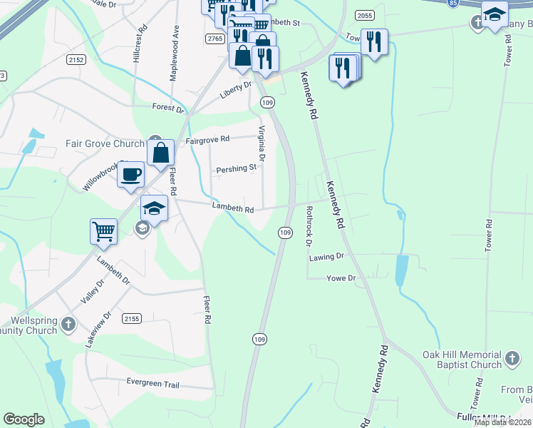 map of restaurants, bars, coffee shops, grocery stores, and more near 136 Lambeth Road in Thomasville