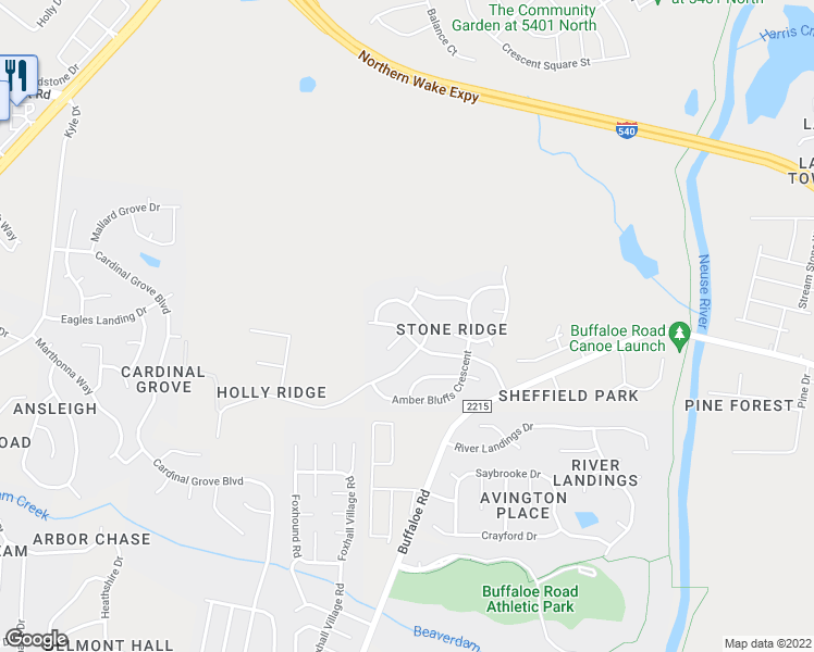 map of restaurants, bars, coffee shops, grocery stores, and more near 5221 Stone Station Drive in Raleigh