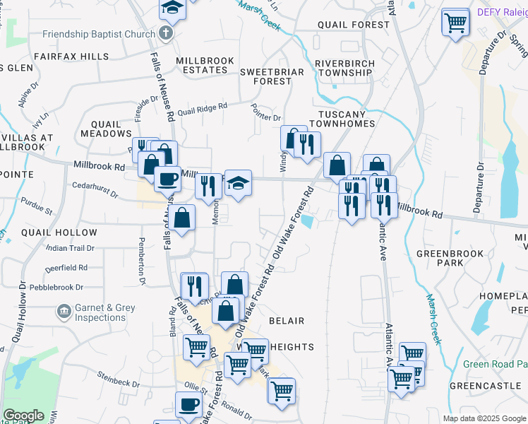 map of restaurants, bars, coffee shops, grocery stores, and more near 1707 Sorrell Brook Way in Raleigh